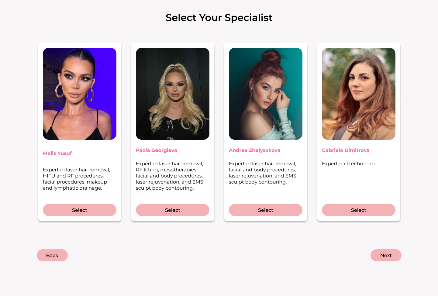 Booking flow screen 2