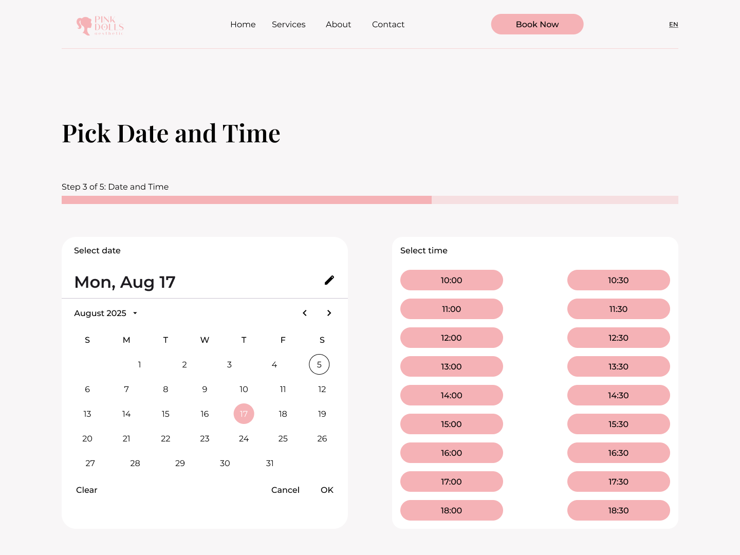 Booking flow screen 3