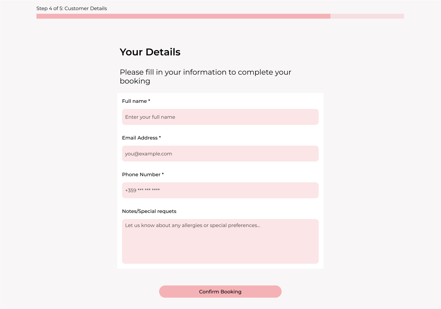 Booking flow screen 4