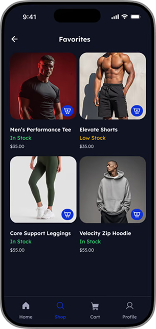 Wishlist (favorites) screen mockup