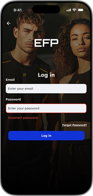 Login error state highlighting incorrect password feedback