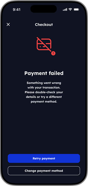 Payment failed error screen